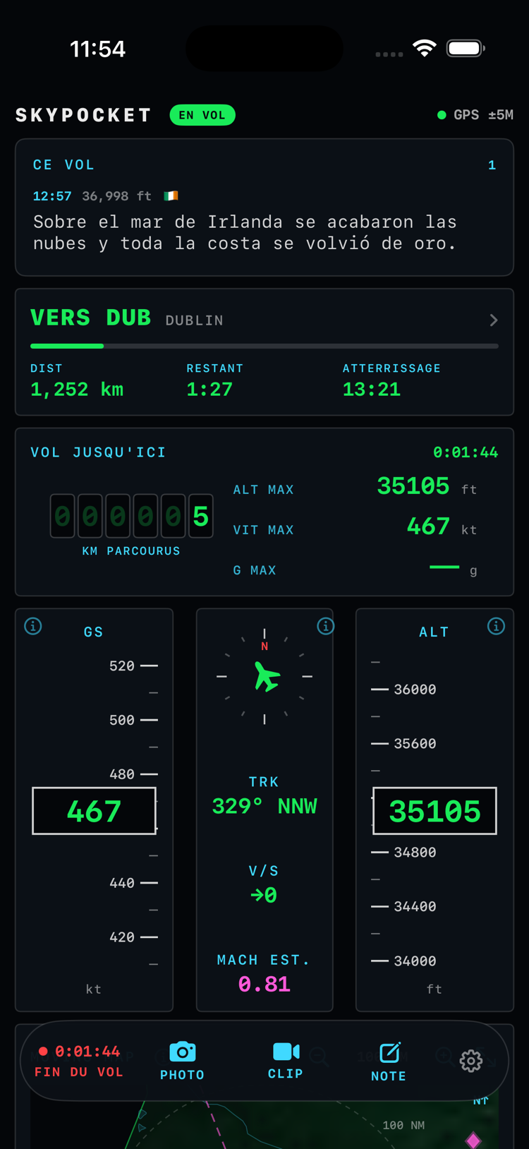 Décollage détecté : l'app remarque la vitesse d'avion et demande s'il faut enregistrer le vol
